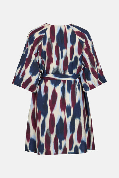 Robe multicolore à manches courtes de VILA®, avec une ceinture assortie et un motif abstrait peint.