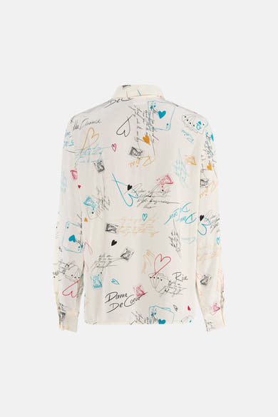 Chemise à manches longues multicolore de VILA®, avec des motifs de cartes à jouer et d'écritures manuscrites.
