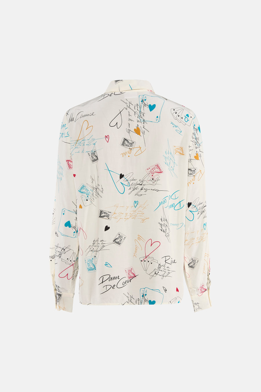 Chemise à manches longues multicolore de VILA®, avec des motifs de cartes à jouer et d'écritures manuscrites.
