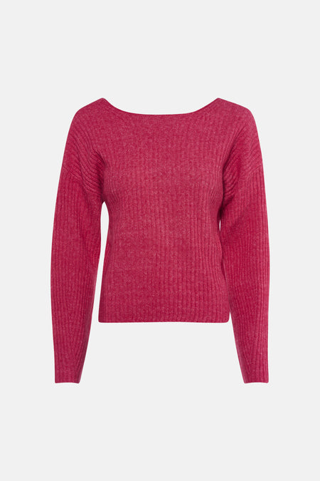 Pull à col rond rose de VILA, en maille côtelée avec une coupe décontractée.
