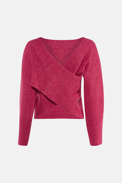 Pull rose à col rond de VILA®, en maille côtelée avec un effet croisé.