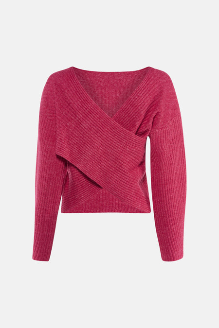Pull rose à col rond de VILA®, en maille côtelée avec un effet croisé.