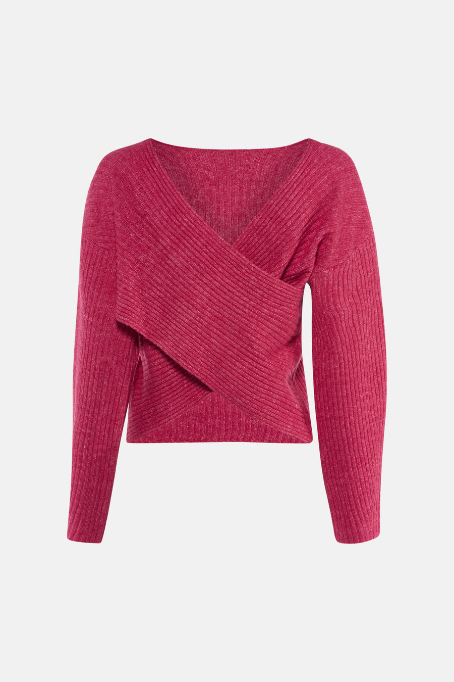 Pull rose à col rond de VILA®, en maille côtelée avec un effet croisé.