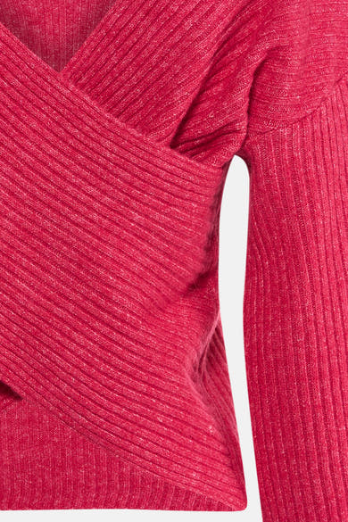 Roze trui met ronde hals van VILA, in ribgebreide stof met een overslag-effect aan de voorkant.