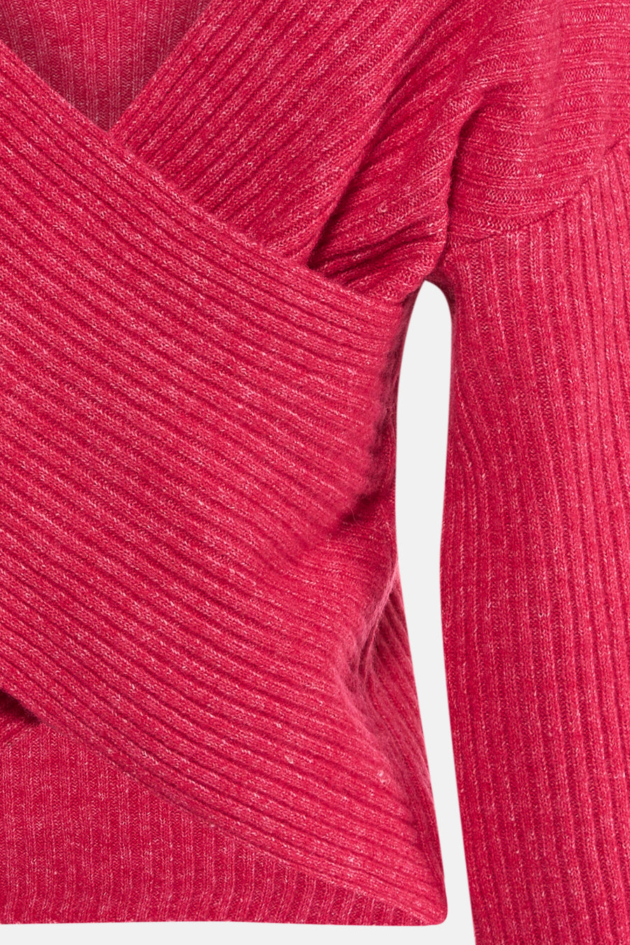 Roze trui met ronde hals van VILA, in ribgebreide stof met een overslag-effect aan de voorkant.