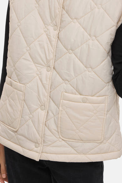 Beige mouwloos gewatteerd vest van VILA® met ruitpatroon en opgestikte zakken.