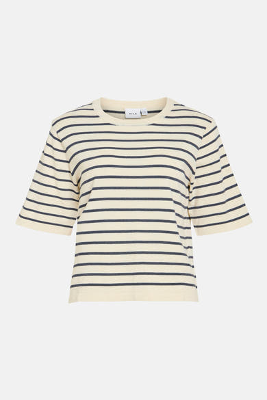 T-shirt beige à rayures, de VILA, avec des manches courtes.
