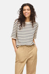 Beige T-shirt met korte mouwen van VILA®, met marineblauwe strepen.