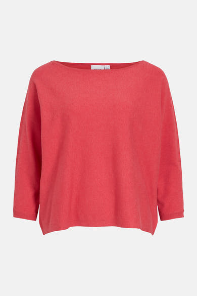 Pull à col rond rose de VILA, avec des manches trois-quarts et une coupe décontractée.