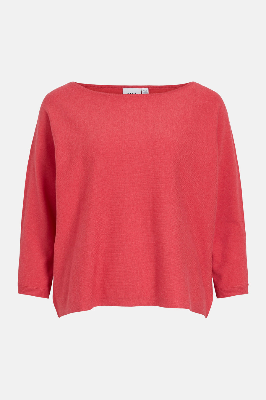 Pull à col rond rose de VILA, avec des manches trois-quarts et une coupe décontractée.