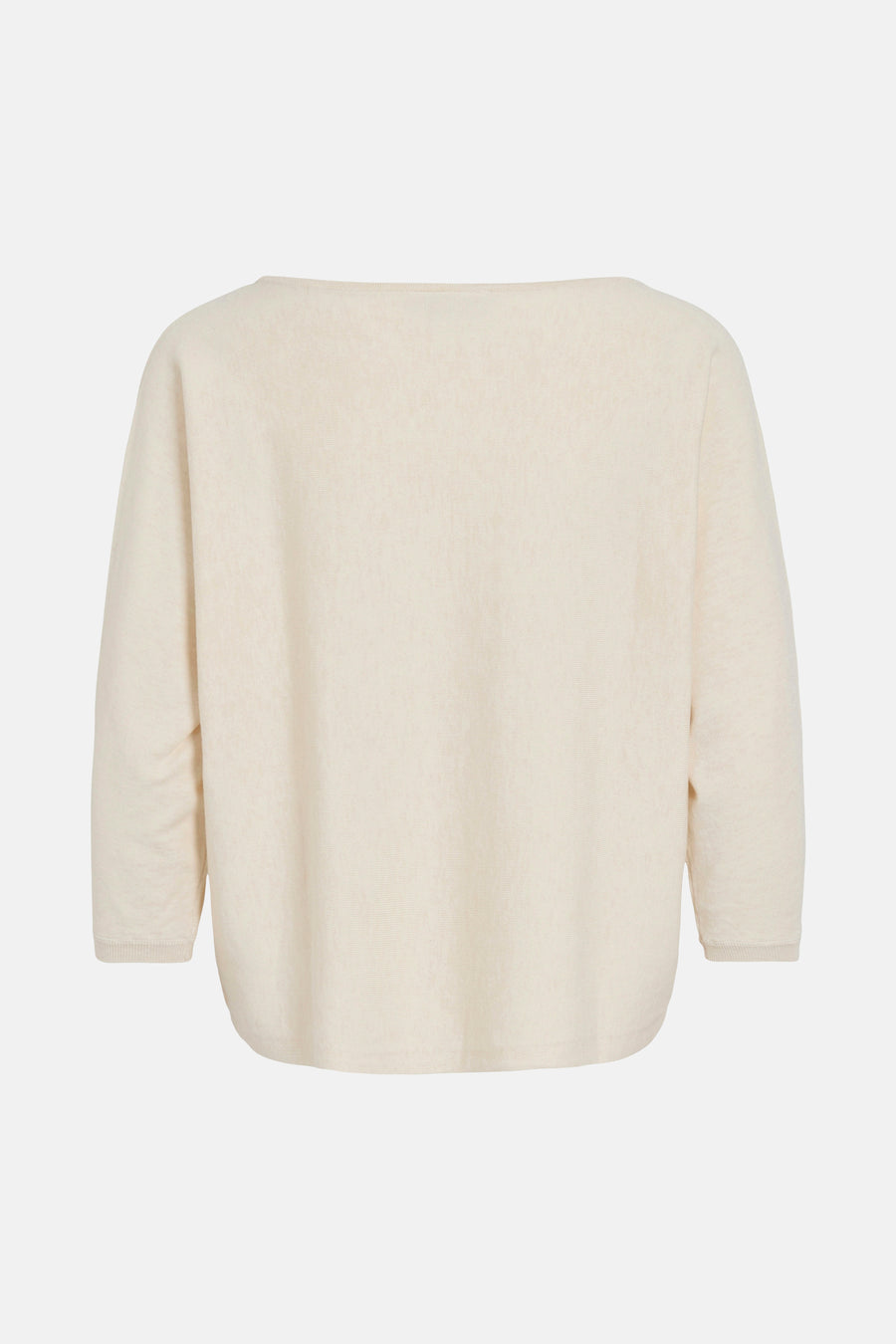 Pull à col rond beige de VILA®, avec manches trois quarts et texture tricotée visible.