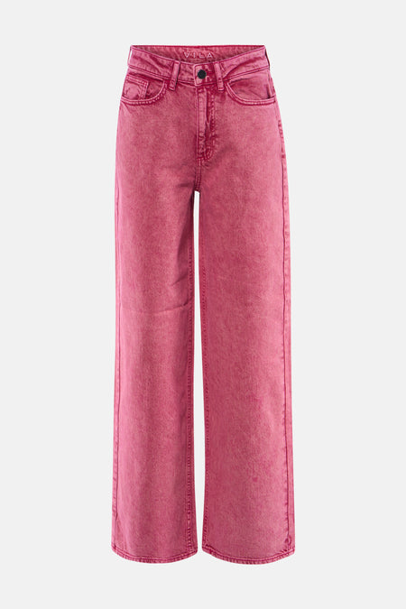 Jeans coloré rose de VILA, coupe ample, texture denim délavée.