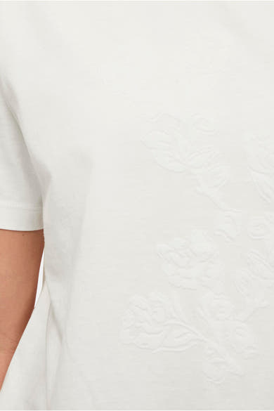 Wit T-shirt met korte mouwen van VILA®, getextureerd toon-op-toon bloemenpatroon.