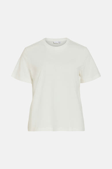 Wit T-shirt met korte mouwen van VILA, op een neutrale achtergrond.