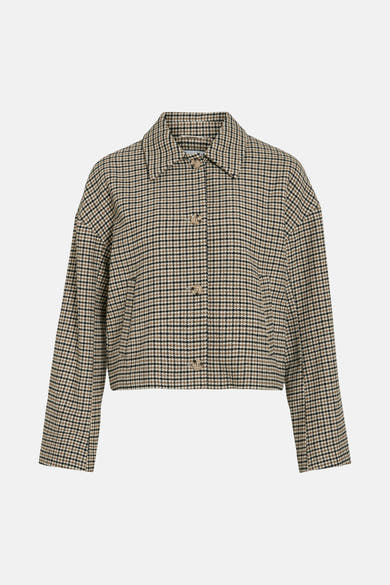 Veste courte multicolore de VILA, à carreaux pied-de-poule, avec boutons.
