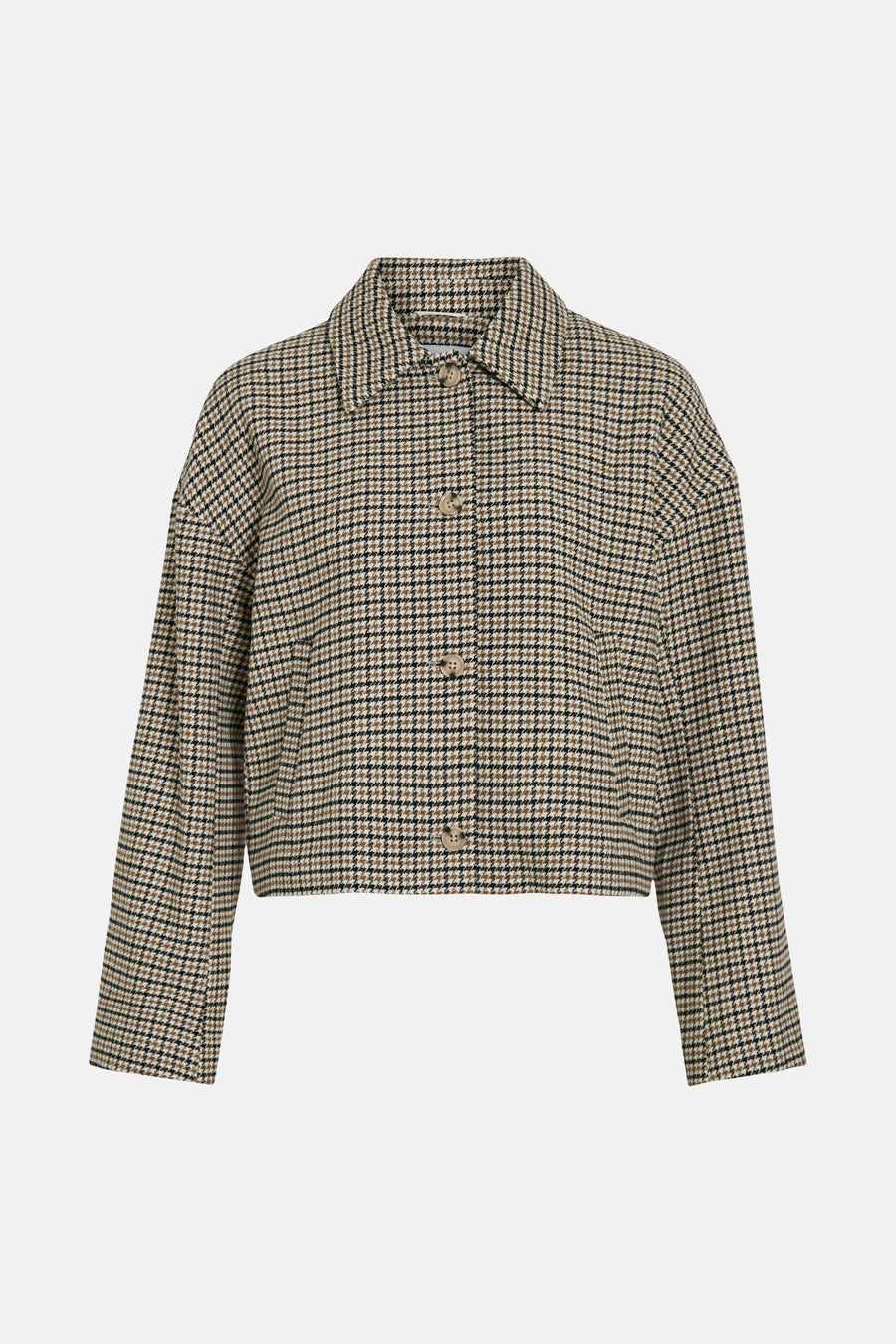 Veste courte multicolore de VILA, à carreaux pied-de-poule, avec boutons.
