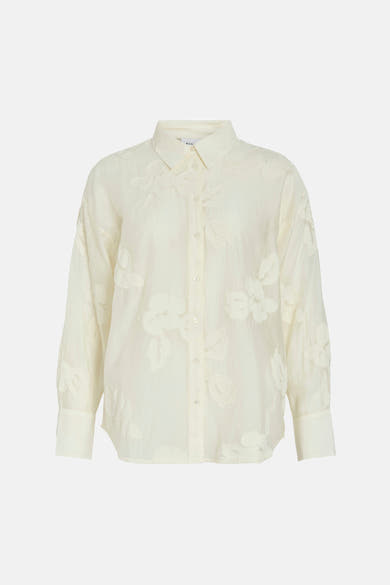 Chemisier beige à manches longues de VILA®, avec motif floral ton sur ton et fermeture boutonnée.