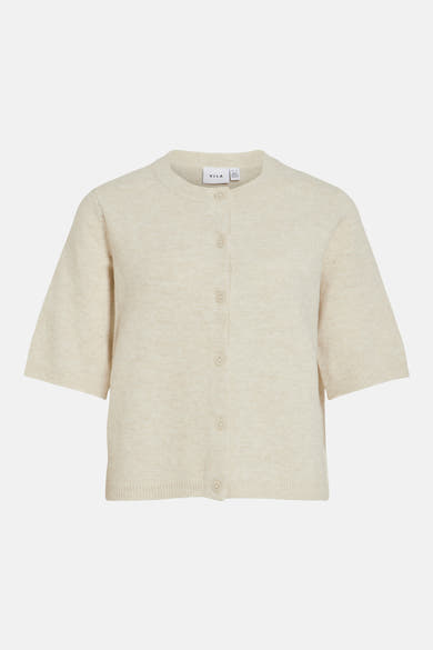 Beige gilet van VILA met korte mouwen en knoopsluiting op een effen achtergrond.