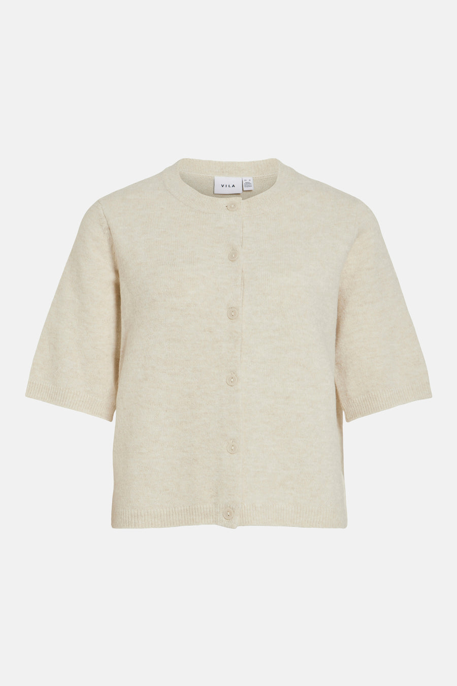 Beige gilet van VILA met korte mouwen en knoopsluiting op een effen achtergrond.