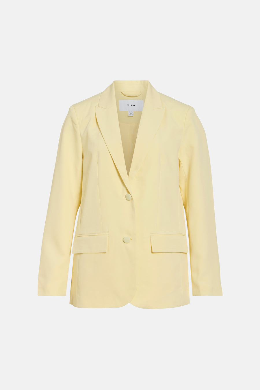 Blazer jaune de VILA, avec fermeture à un bouton, poches passepoilées et coupe droite.