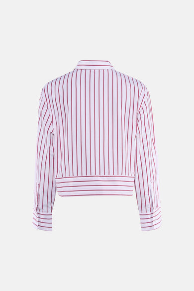 Chemise à manches longues rouge de VILA®, rayée, avec une coupe courte et des poignets boutonnés.

