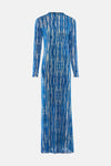 Robe longue bleue à manches longues de ROUGE EDIT, motif tie-dye blanc et bleu.