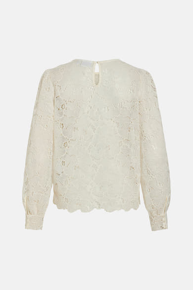 Wit blouse met lange mouwen van VILA®, van kant met bloemenpatroon en druppelvormige sluiting aan de achterkant.