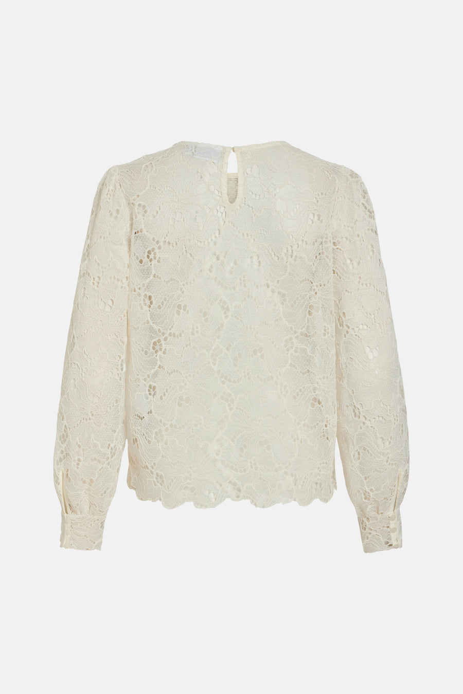 Wit blouse met lange mouwen van VILA®, van kant met bloemenpatroon en druppelvormige sluiting aan de achterkant.