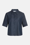 Chemise en jean bleue à manches courtes de VILA® avec col, patte de boutonnage et poignets retroussés.