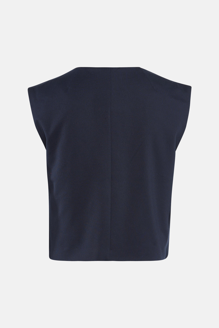 Blazer bleu de VILA, coupe carrée avec des épaules structurées, vue de dos sur fond clair.