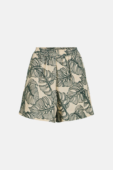 Short écru à motif de feuilles vertes de VILA, avec taille élastiquée.
