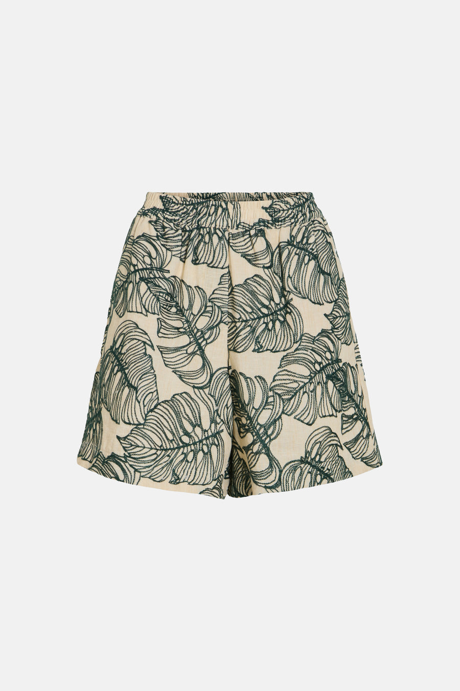 Short écru à motif de feuilles vertes de VILA, avec taille élastiquée.