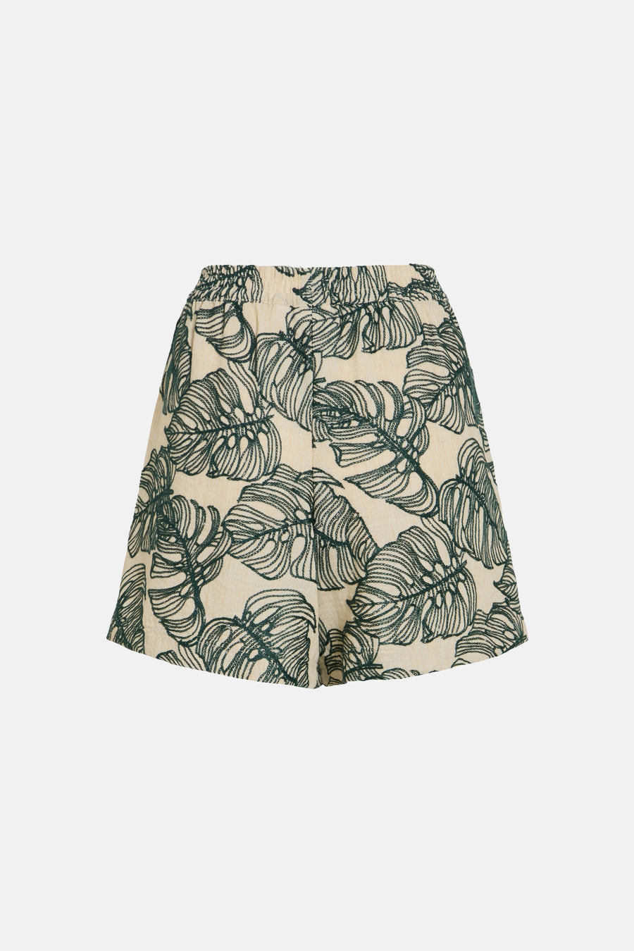 Short écru à motifs de feuilles de monstera vert foncé de VILA avec taille élastiquée.