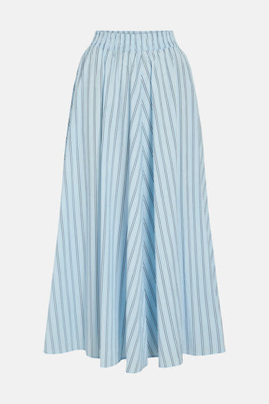 Lange blauwe rok met verticale strepen, van VILA®, met elastische tailleband en uitlopende pasvorm.