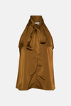 Blouse dorée sans manches de VILA, avec un nœud décoratif au niveau du cou.