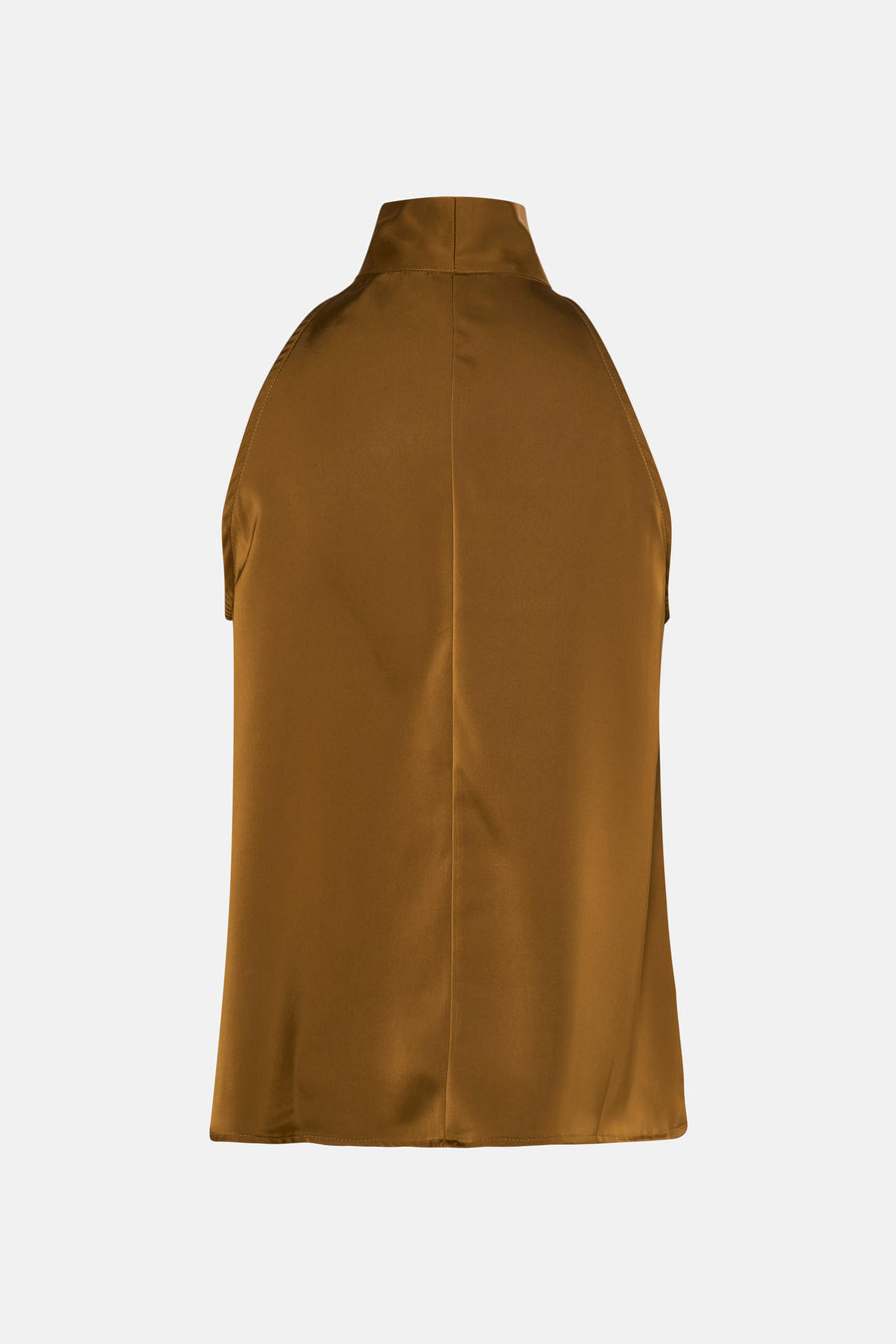Blouse dorée sans manches de VILA®, vue de dos, avec col montant et ourlet droit.