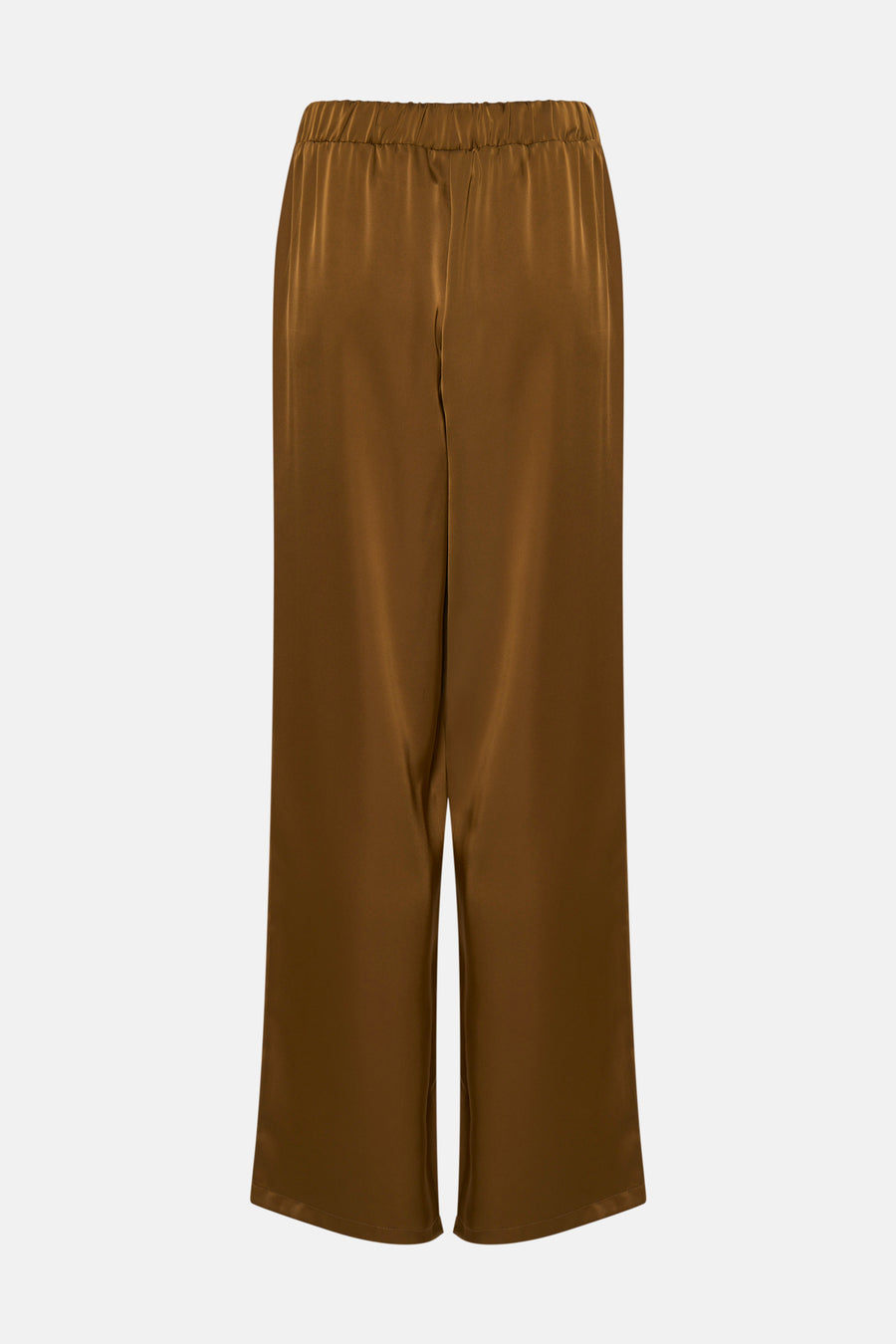 Pantalon doré de VILA, avec une taille élastique et une coupe ample, sur un fond blanc.