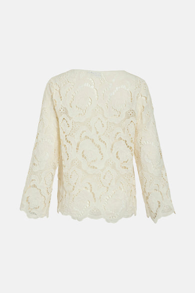Ecru blouse met lange mouwen van VILA®, met bloemenpatroon kant en een geschulpte zoom.