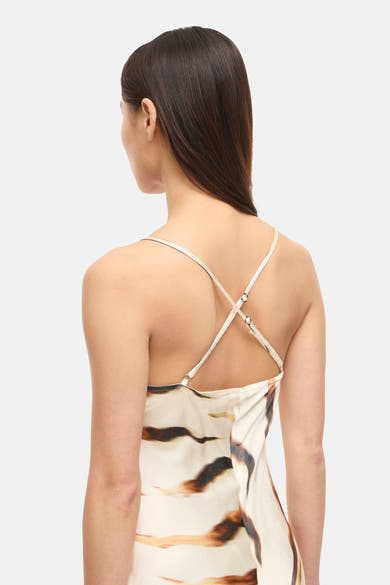 Robe multicolore à motif zébré en satin de ROUGE EDIT, avec fines bretelles croisées dans le dos, vue de dos.