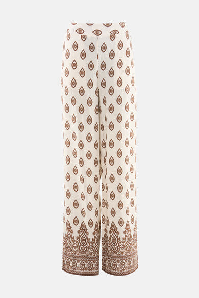 Pantalon multicolore de VILA® à motif oculaire marron sur fond écru et bordure ornée aux chevilles.