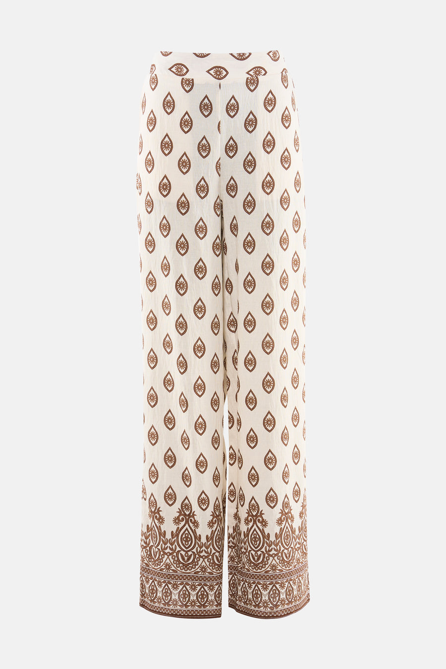 Pantalon multicolore de VILA® à motif oculaire marron sur fond écru et bordure ornée aux chevilles.