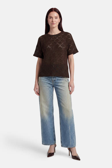Blouse met korte mouwen - bruin
