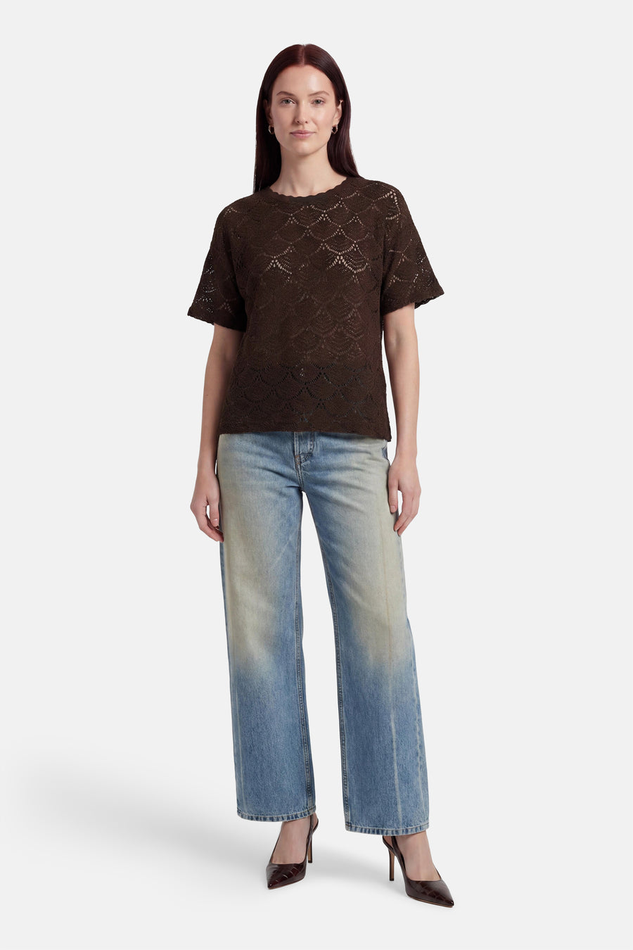 Blouse met korte mouwen - bruin