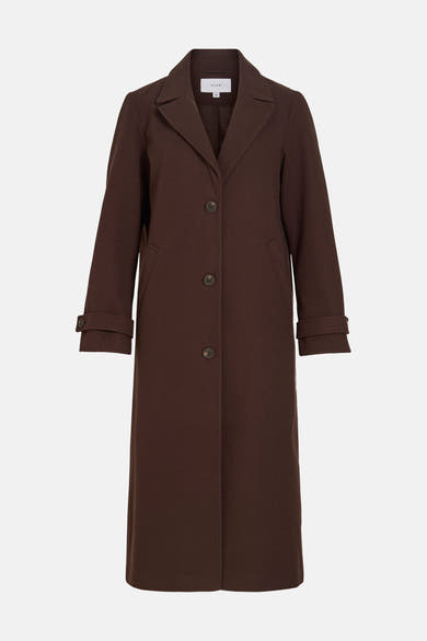 Veste longue brune VILA® à col à revers, boutonnée et dotée de poches latérales