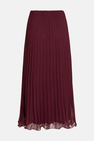 Jupe longue bordeaux plissée de VILA®, avec une ceinture élastique et un ourlet transparent.