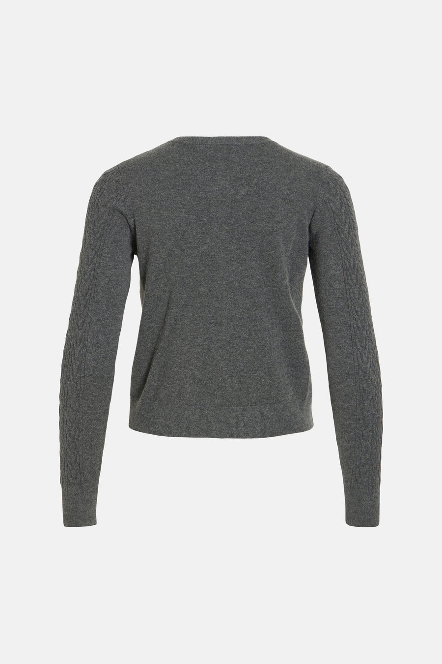 Dark grey melange gilet with cable-knit sleeves, back view, ribbed hem and neckline, soft textured knit fabric
