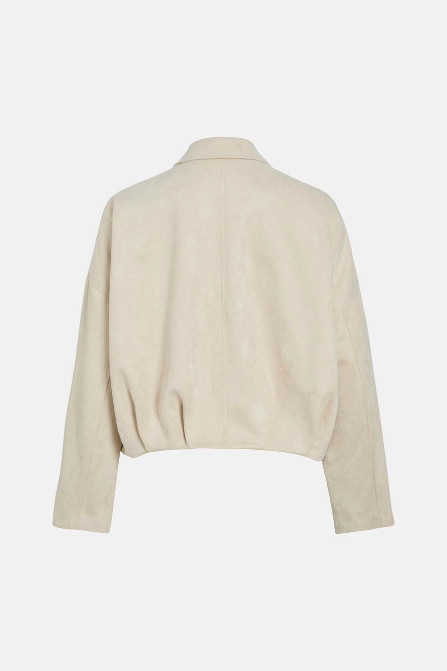 Veste courte beige de VILA, avec une texture douce et un col classique, vue de dos.