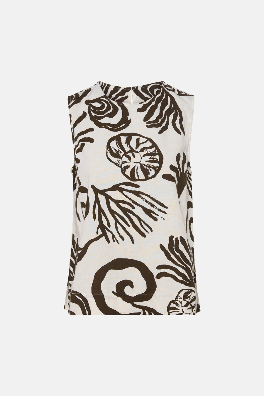Gebroken witte mouwloze blouse met bruine patronen van VILA®, met schelp- en koraalprints.