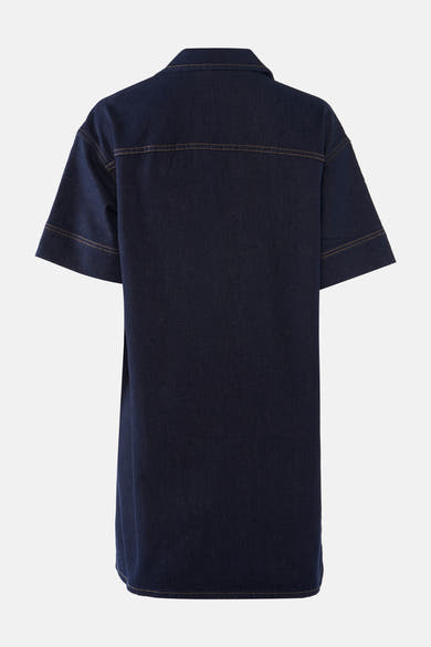 Robe à manches courtes en denim bleu foncé de VILA®, avec surpiqûres contrastantes.