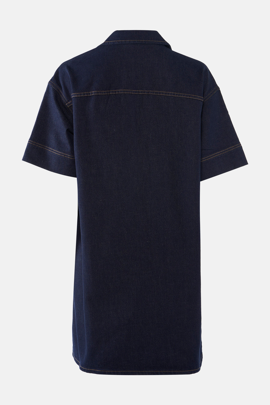 Robe à manches courtes en denim bleu foncé de VILA®, avec surpiqûres contrastantes.